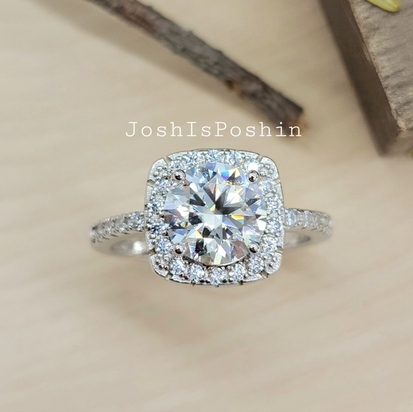 2CT. T.W. FL Moissanite cushion halo ring in sterling silver - Picture 9 of 13